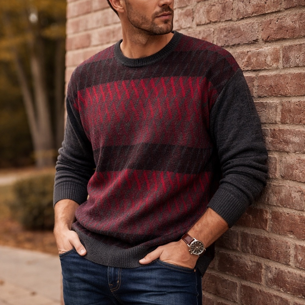 Cellinni Collection 3XLT Big & Tall Wool Blend Sweater Long Sleeve Red knit